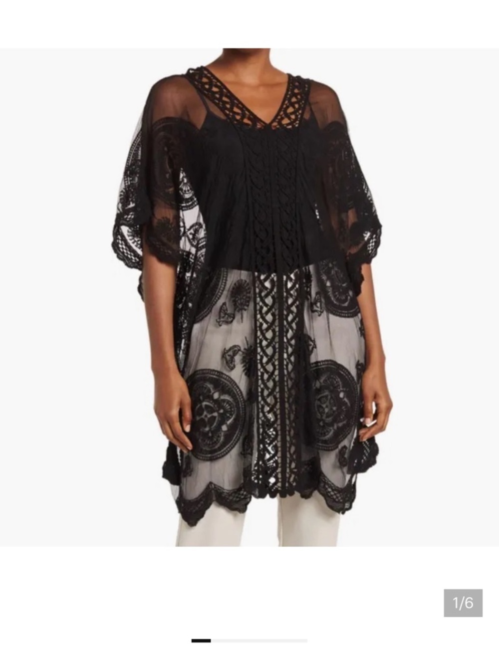 Vince Camuto Leaf Lace Topper NWT Black OS Cover-up Beach Sheer Boho Festival